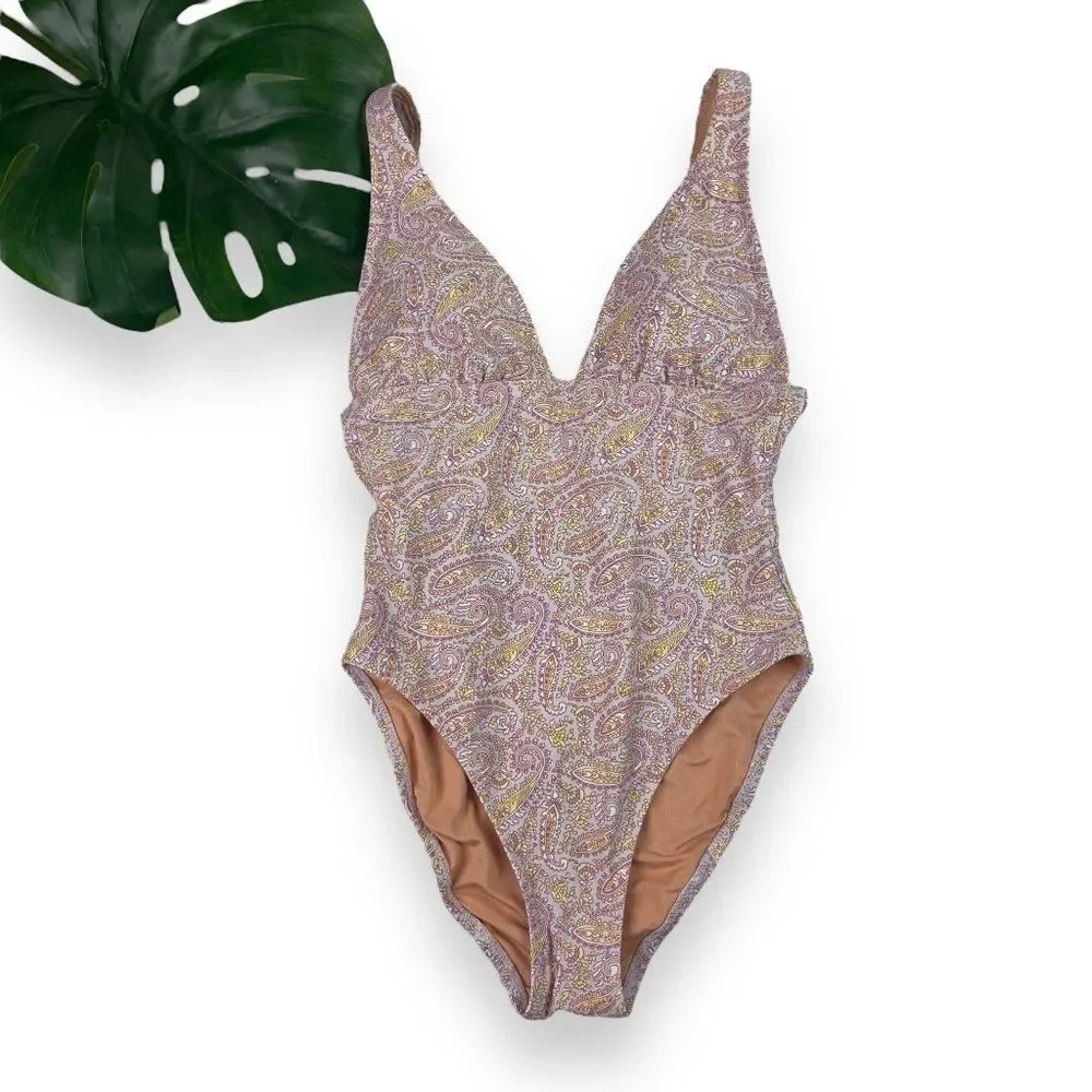 J. Crew Eco Plunge V-Neck One-Piece Swimsuit in Beach Paisley